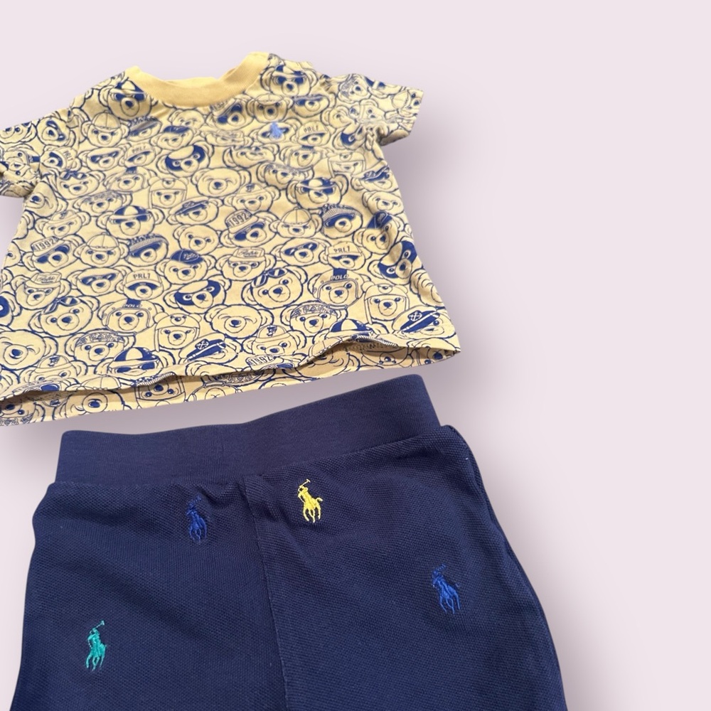 Baby Ralph Lauren Yellow Patterned Top and Navy Pants Set Size 6 Months - Picture 3 of 8